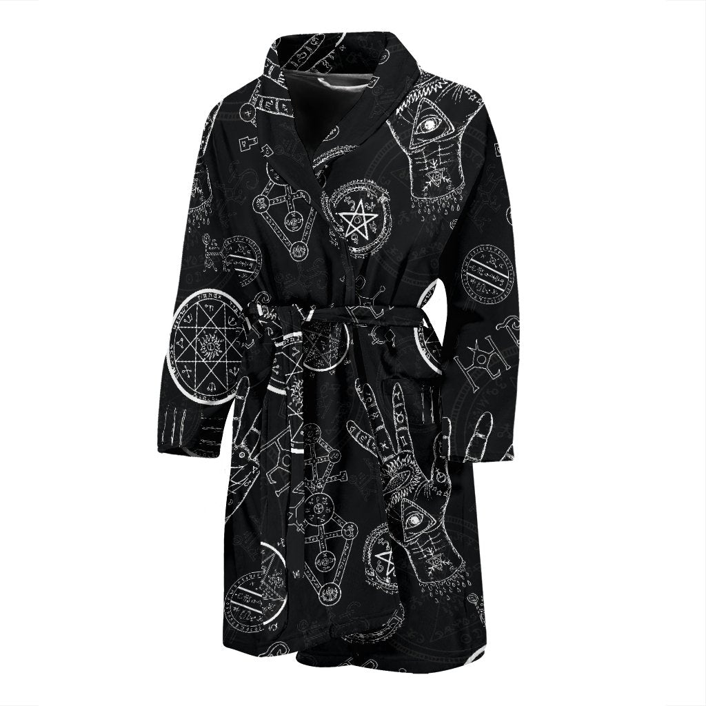Pagan Wiccan Witch Pattern Print Men Long Robe-grizzshop