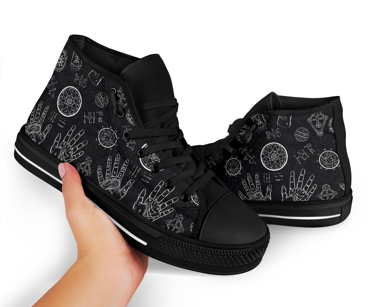 Pagan Wiccan Witch Pattern Print Men Women's High Top Shoes-grizzshop