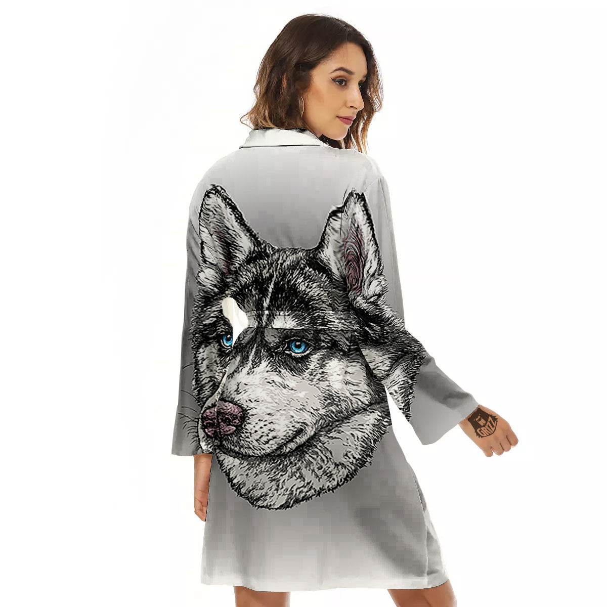 Painting Alaskan Malamute Print Women's Robe-grizzshop