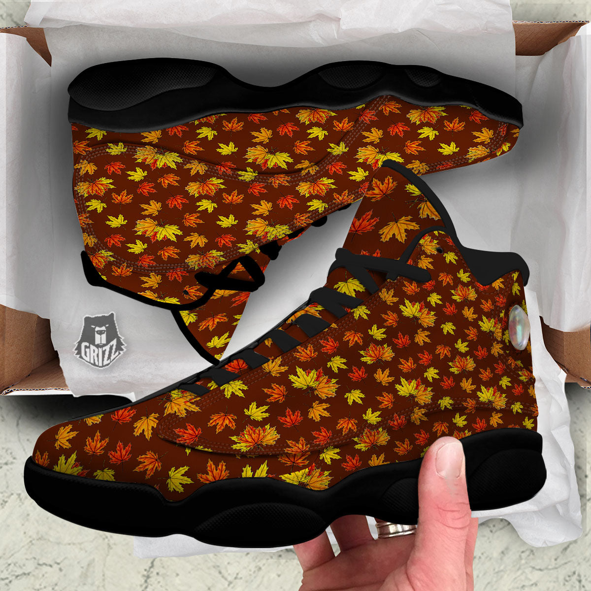 Painting Autumn Print Black Basketball Shoes-grizzshop