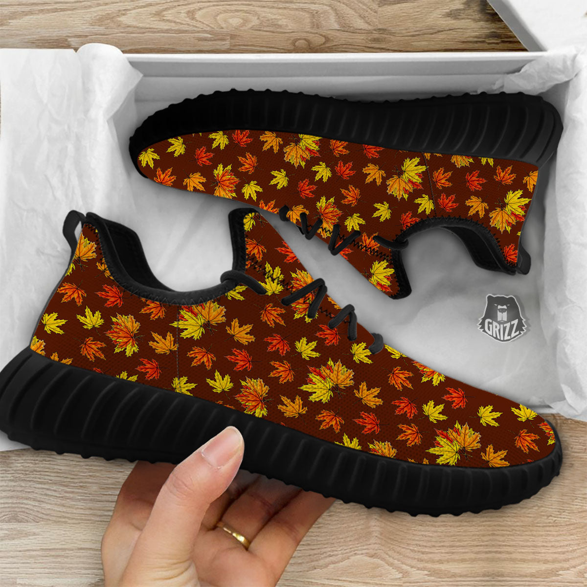 Painting Autumn Print Black Walking Shoes-grizzshop