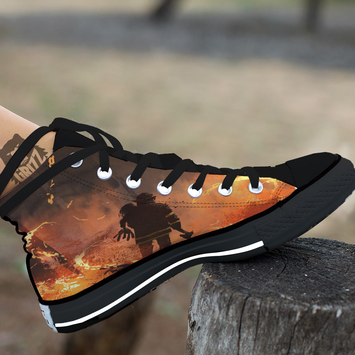 Painting Brave Firefighter Print Black High Top Shoes-grizzshop