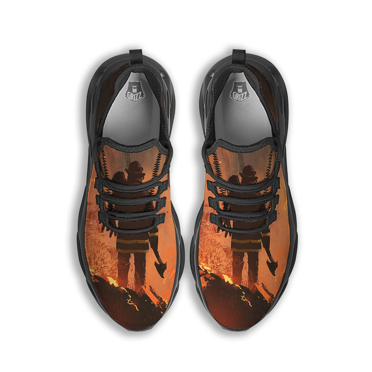 Painting Brave Firefighter Print Black Running Shoes-grizzshop