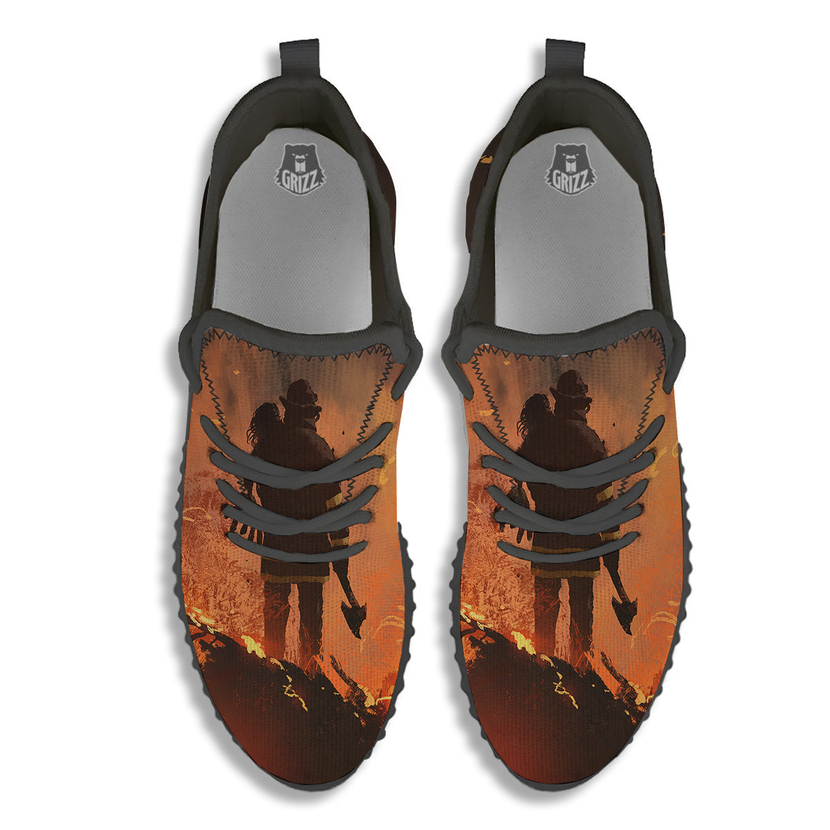 Painting Brave Firefighter Print Black Walking Shoes-grizzshop