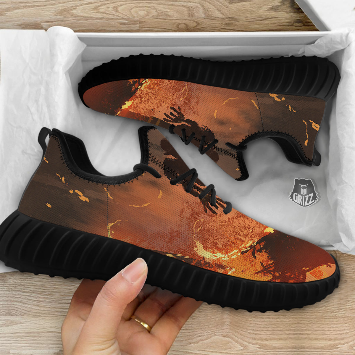 Painting Brave Firefighter Print Black Walking Shoes-grizzshop