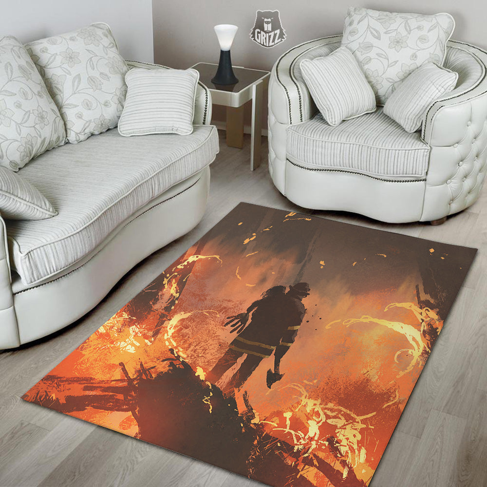 Painting Brave Firefighter Print Floor Mat-grizzshop