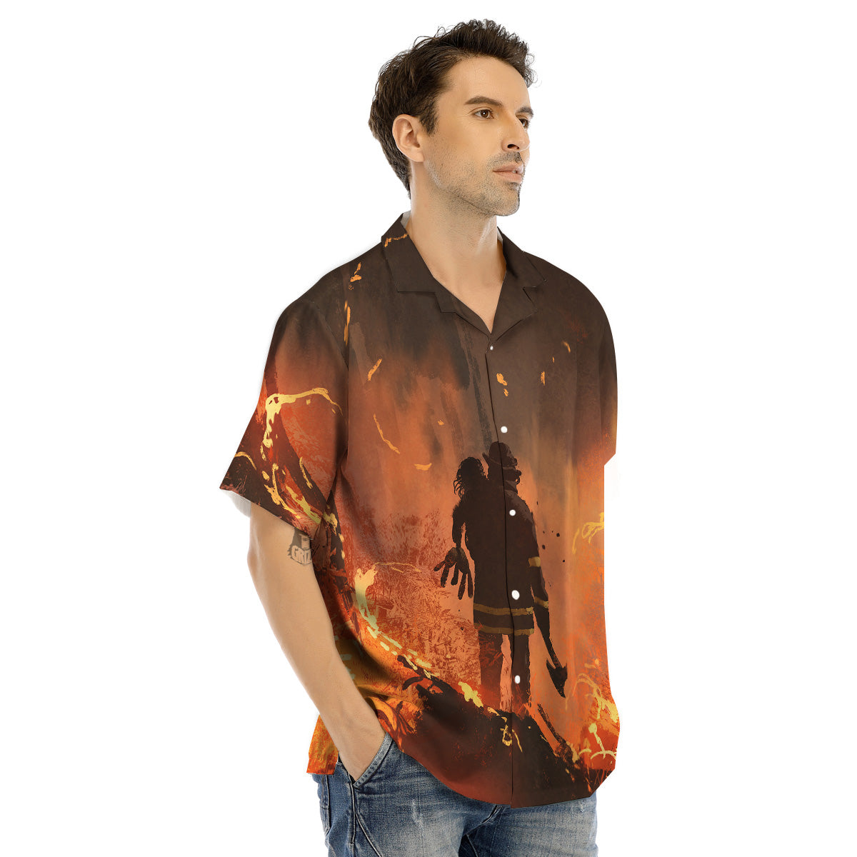 Painting Brave Firefighter Print Men's Hawaiian Shirt-grizzshop