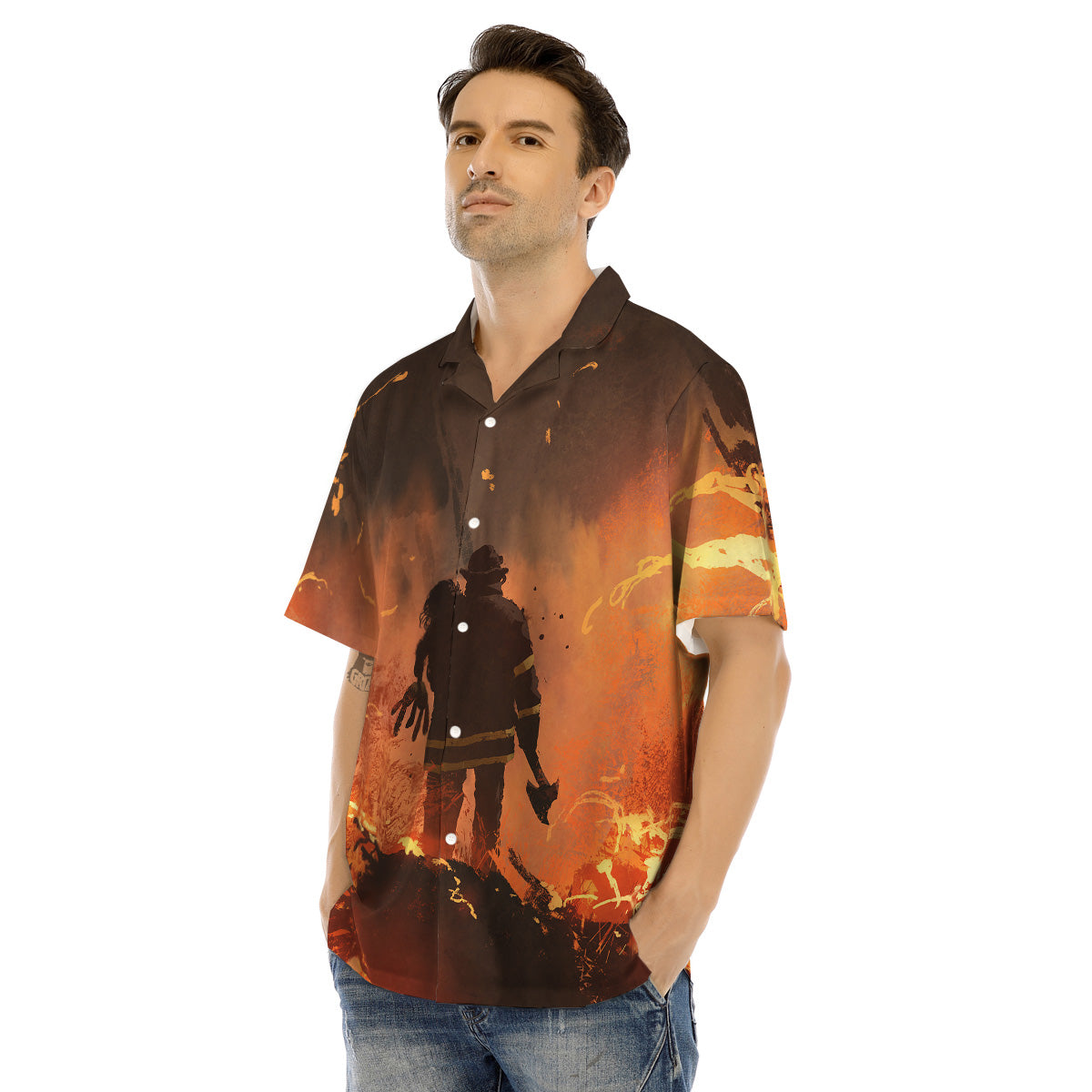 Painting Brave Firefighter Print Men's Hawaiian Shirt-grizzshop