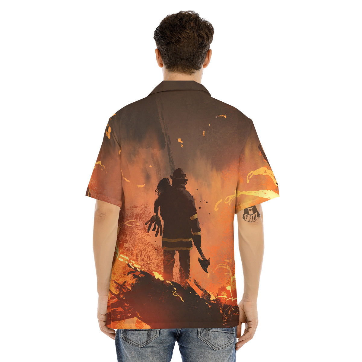 Painting Brave Firefighter Print Men's Hawaiian Shirt-grizzshop