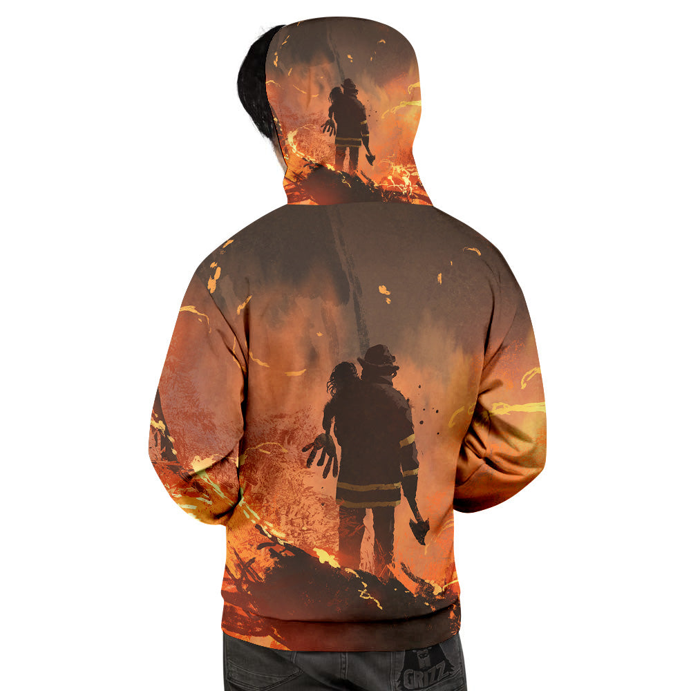 Painting Brave Firefighter Print Men's Hoodie-grizzshop