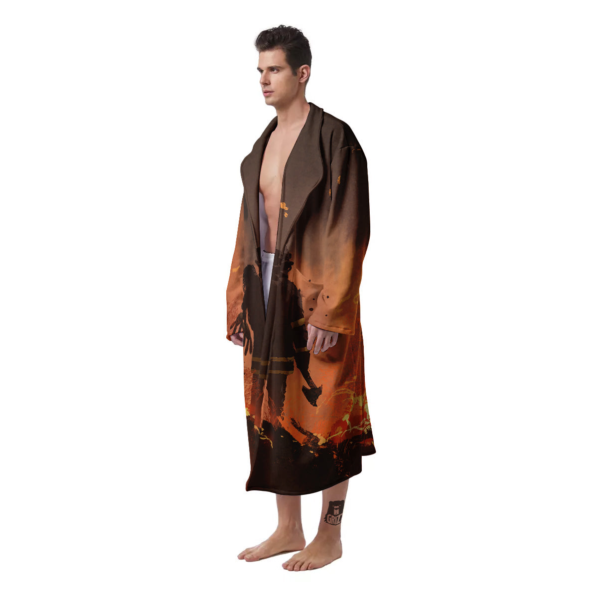 Painting Brave Firefighter Print Men's Robe-grizzshop