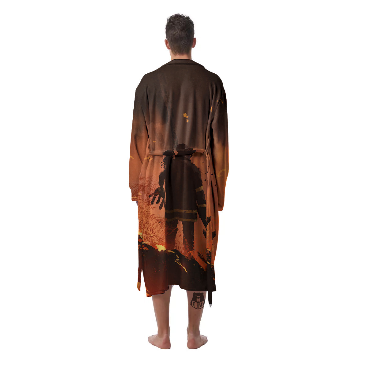 Painting Brave Firefighter Print Men's Robe-grizzshop