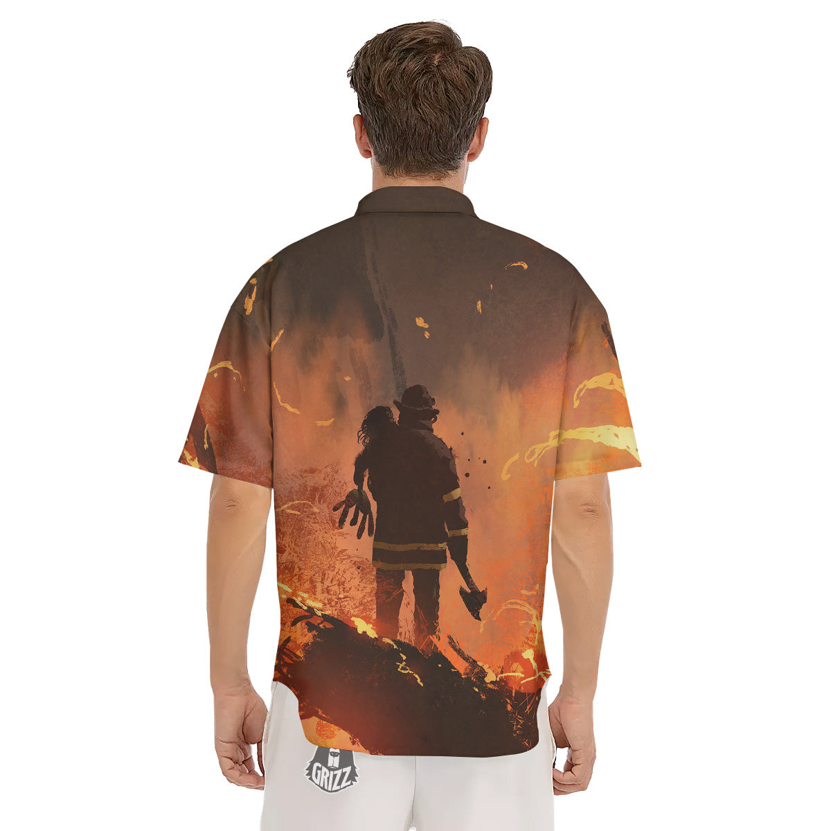 Painting Brave Firefighter Print Men's Short Sleeve Shirts-grizzshop