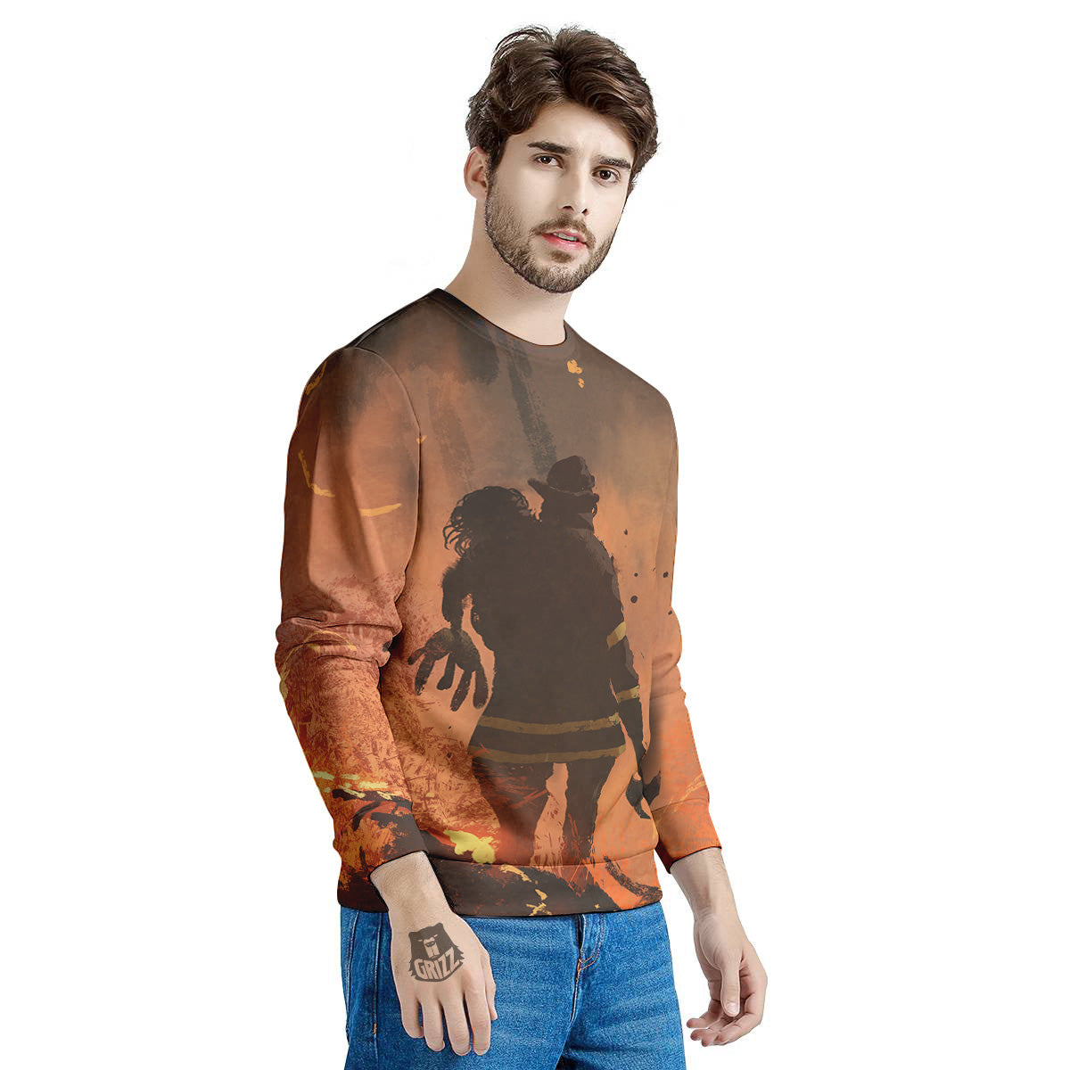 Painting Brave Firefighter Print Men's Sweatshirt-grizzshop