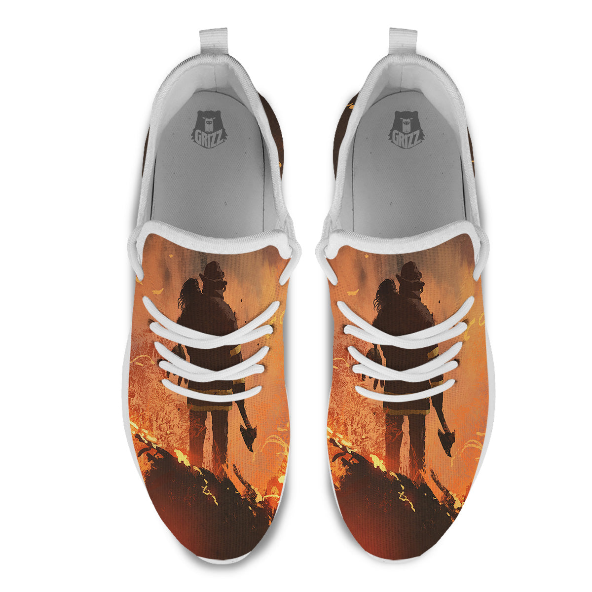 Painting Brave Firefighter Print White Athletic Shoes-grizzshop