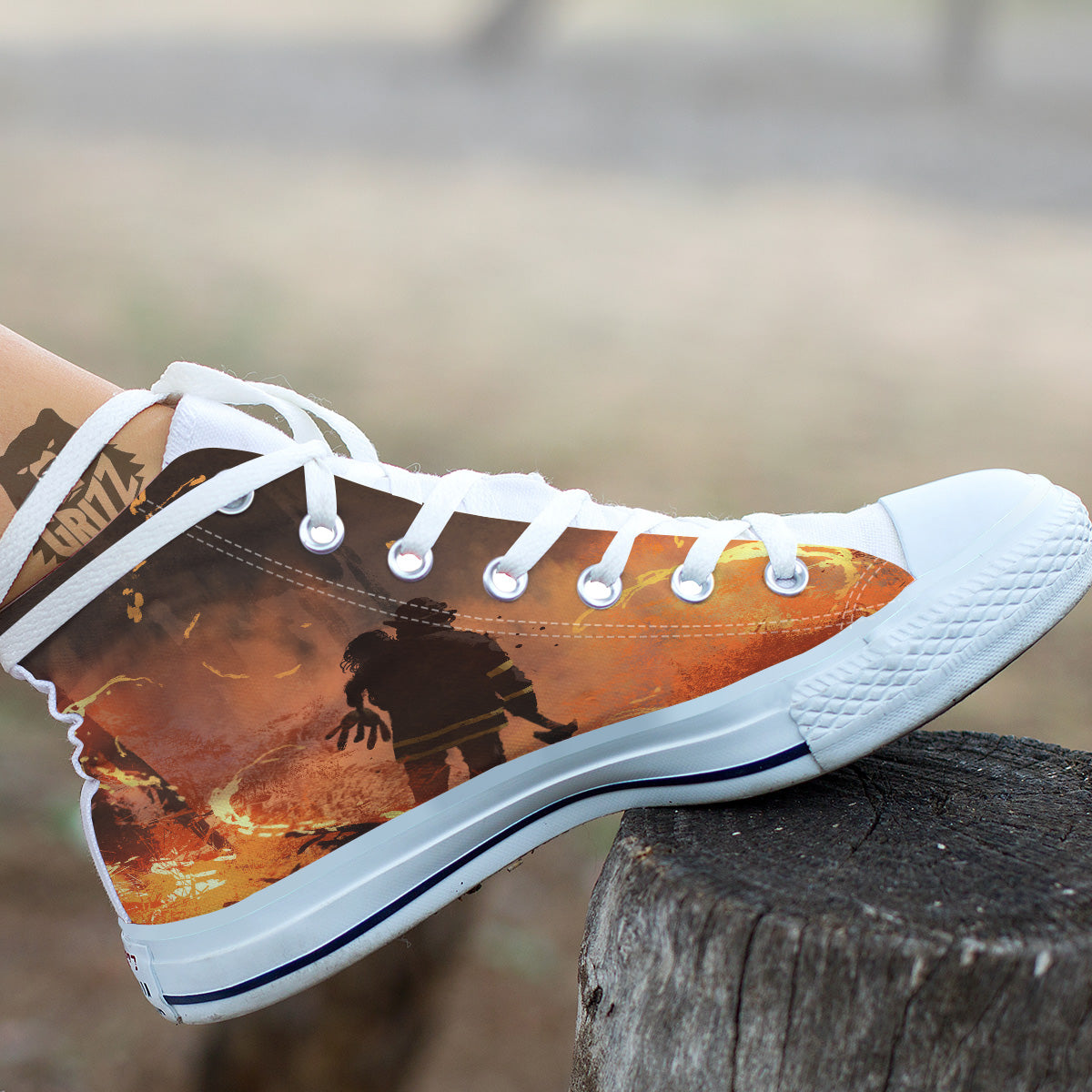 Painting Brave Firefighter Print White High Top Shoes-grizzshop