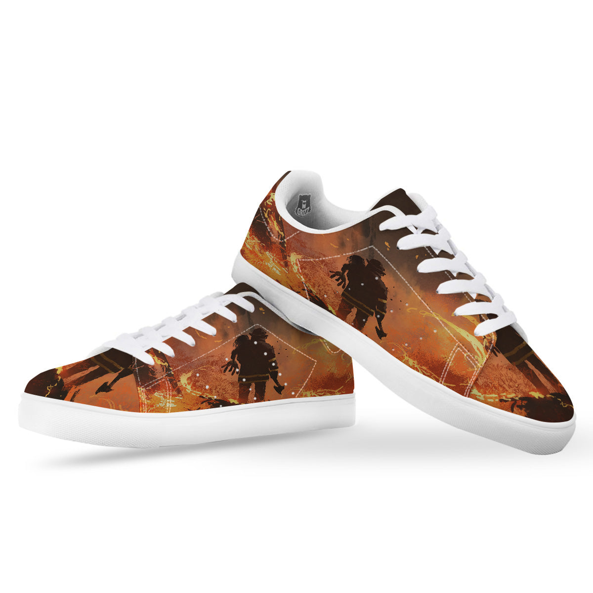 Painting Brave Firefighter Print White Low Top Sneakers-grizzshop