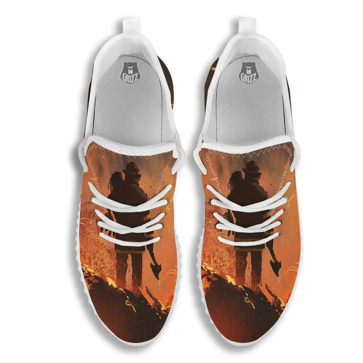 Painting Brave Firefighter Print White Walking Shoes-grizzshop