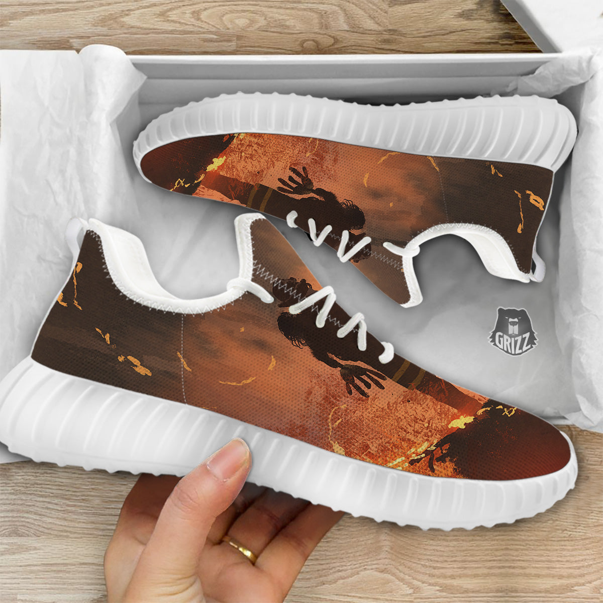 Painting Brave Firefighter Print White Walking Shoes-grizzshop