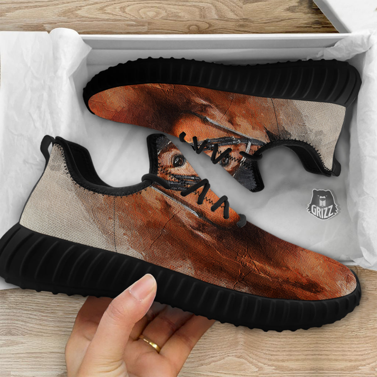 Painting Brown Horse Print Black Walking Shoes-grizzshop