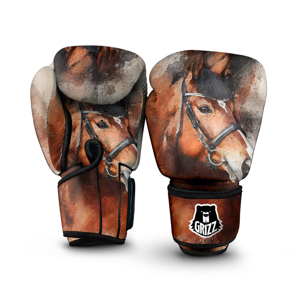 Painting Brown Horse Print Boxing Gloves-grizzshop