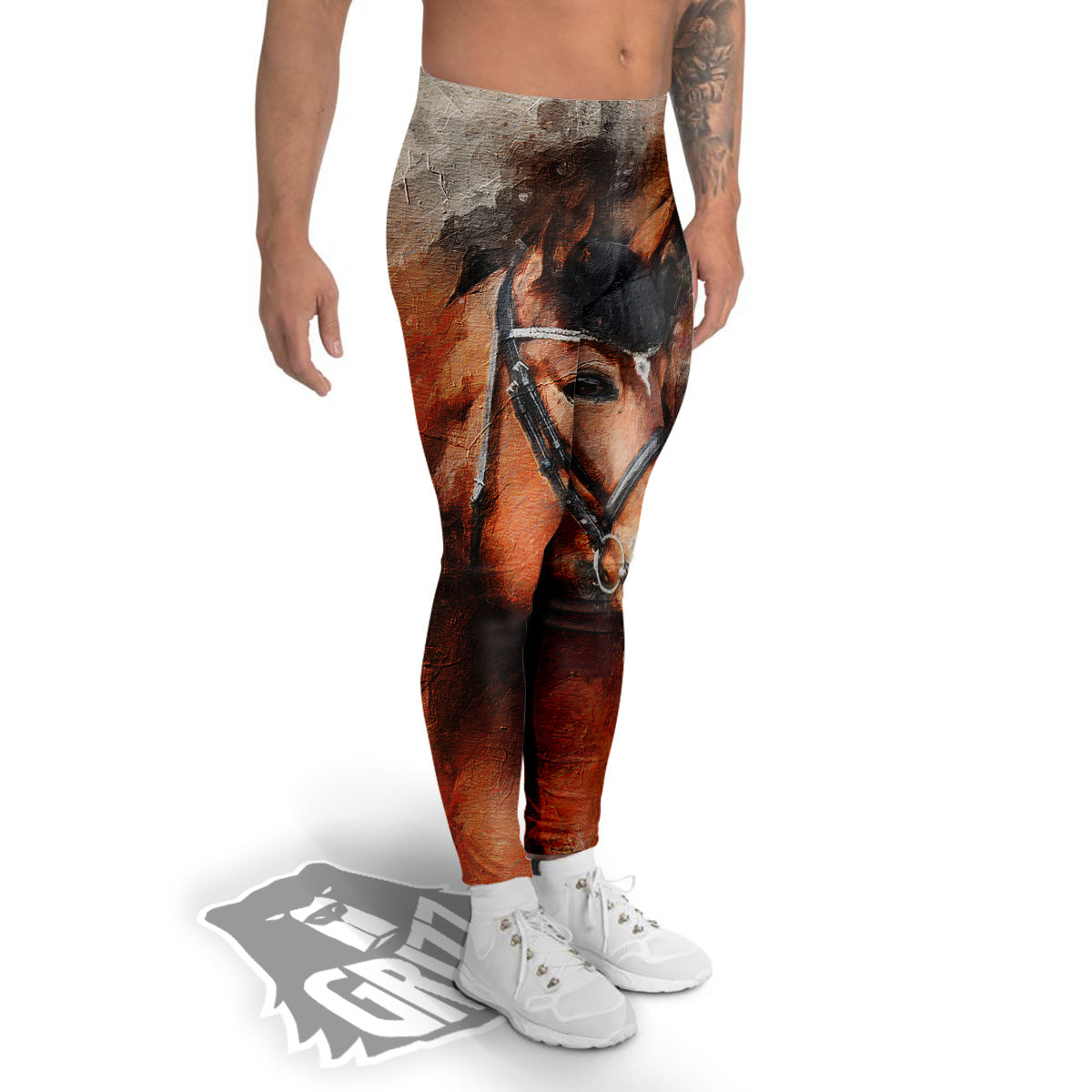 Painting Brown Horse Print Men's Leggings-grizzshop