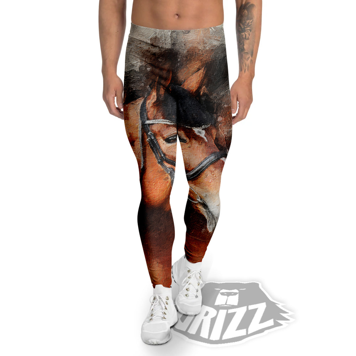 Painting Brown Horse Print Men's Leggings-grizzshop