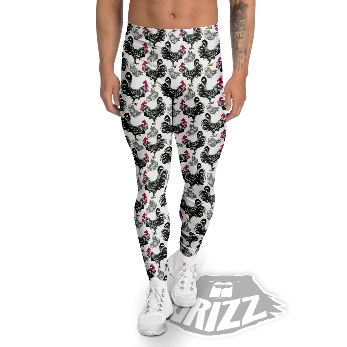 Painting Chicken Ink Print Pattern Men's Leggings-grizzshop