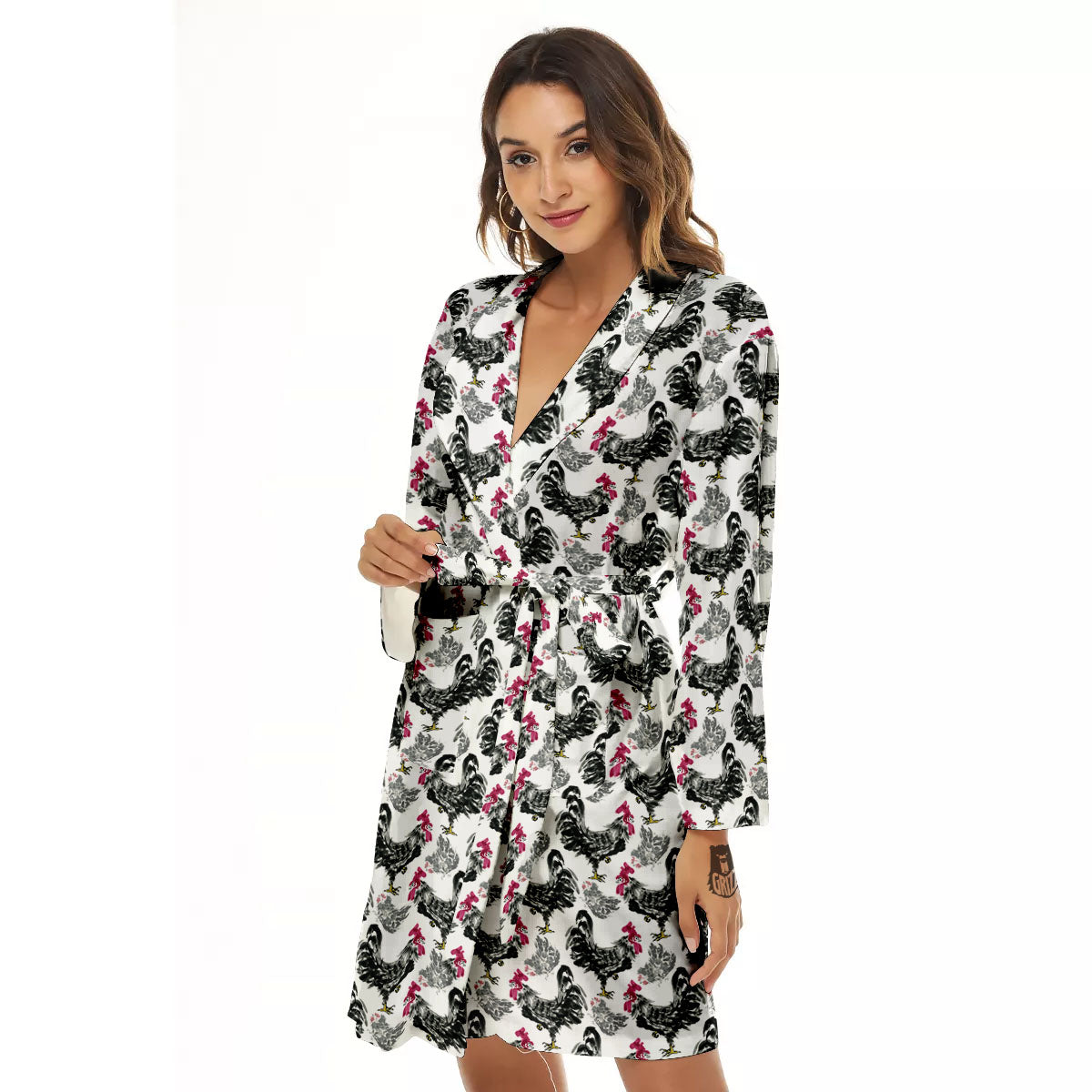 Painting Chicken Ink Print Pattern Women's Robe-grizzshop