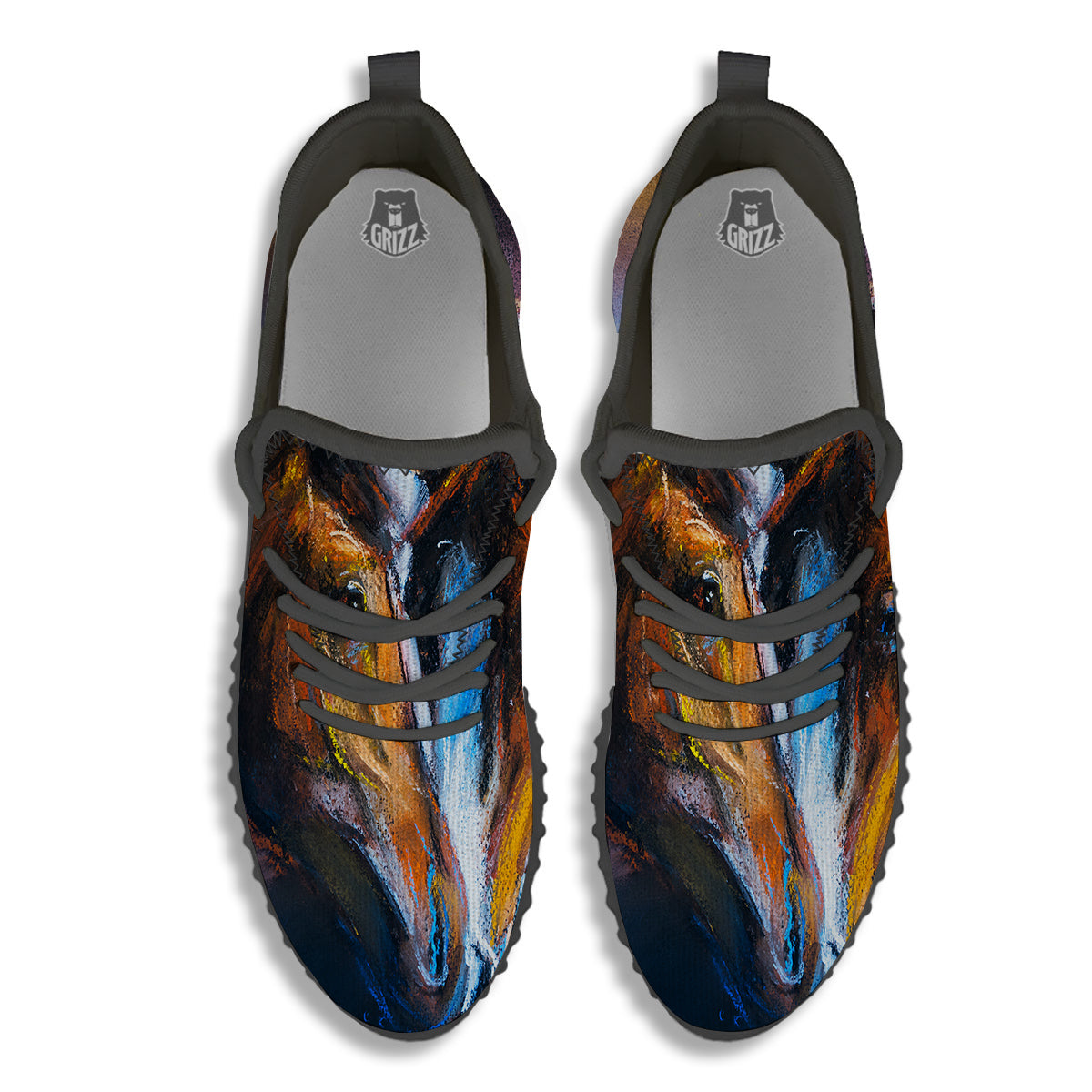 Painting Couple Horses Print Black Walking Shoes-grizzshop