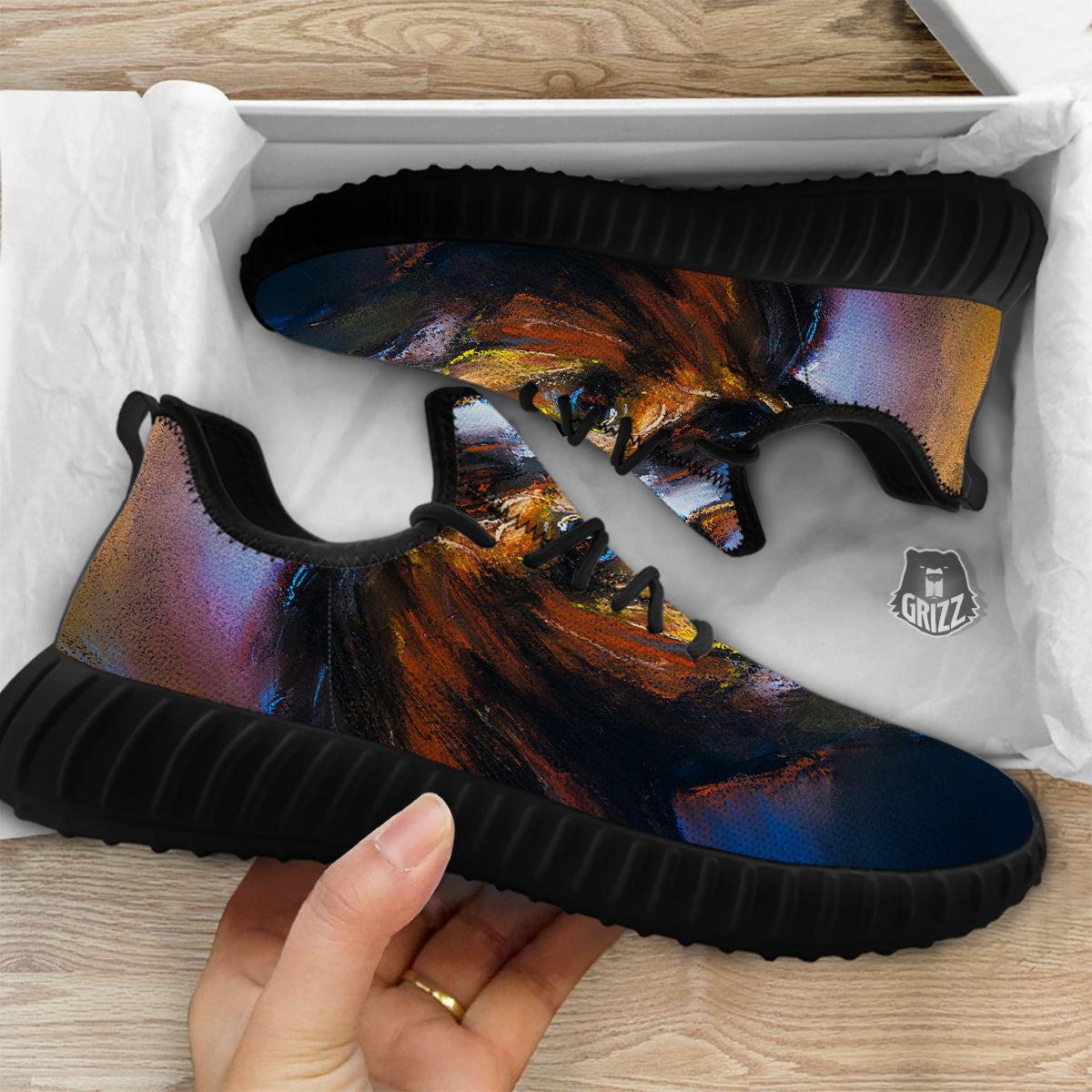Painting Couple Horses Print Black Walking Shoes-grizzshop