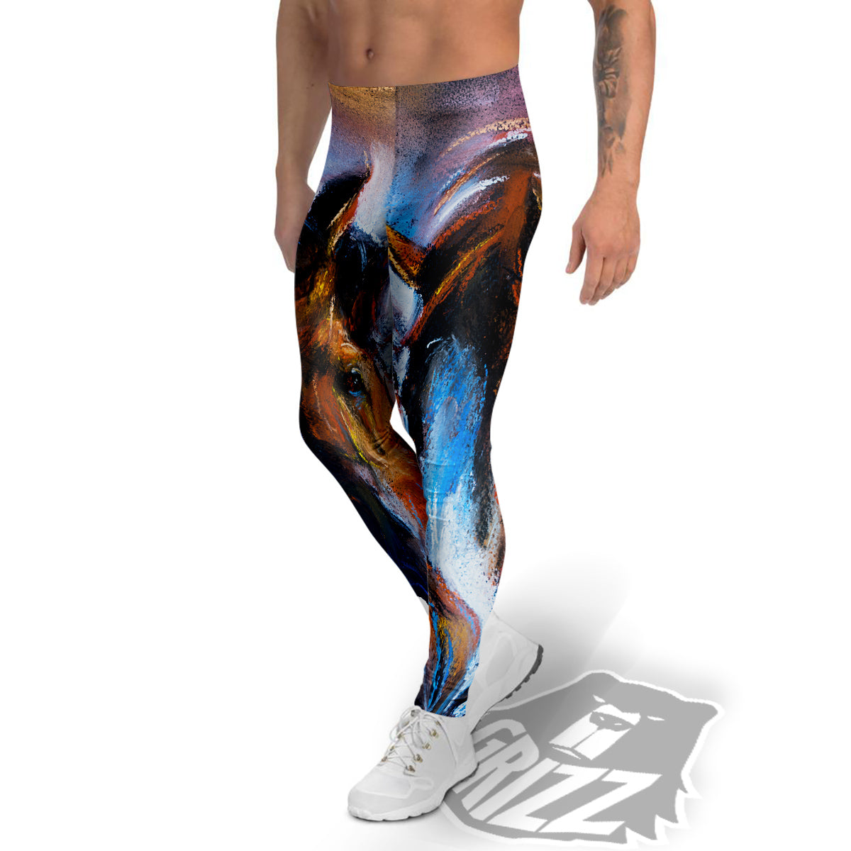 Painting Couple Horses Print Men's Leggings-grizzshop