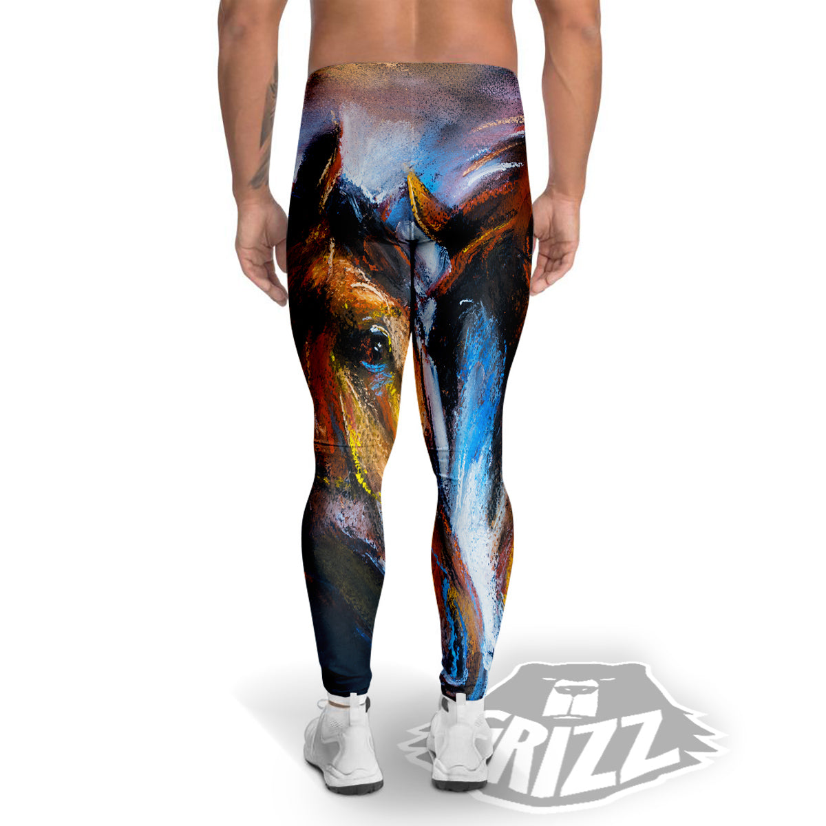Painting Couple Horses Print Men's Leggings-grizzshop