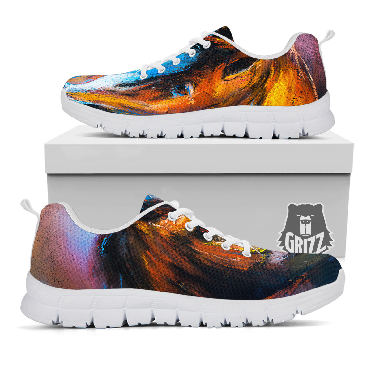 Painting Couple Horses Print White Sneaker-grizzshop