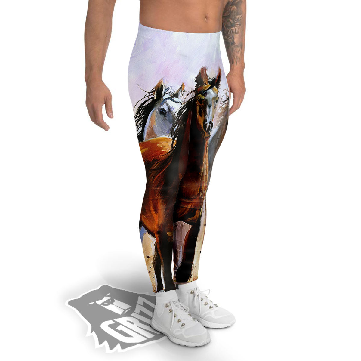 Painting Horse Vintage Print Men's Leggings-grizzshop