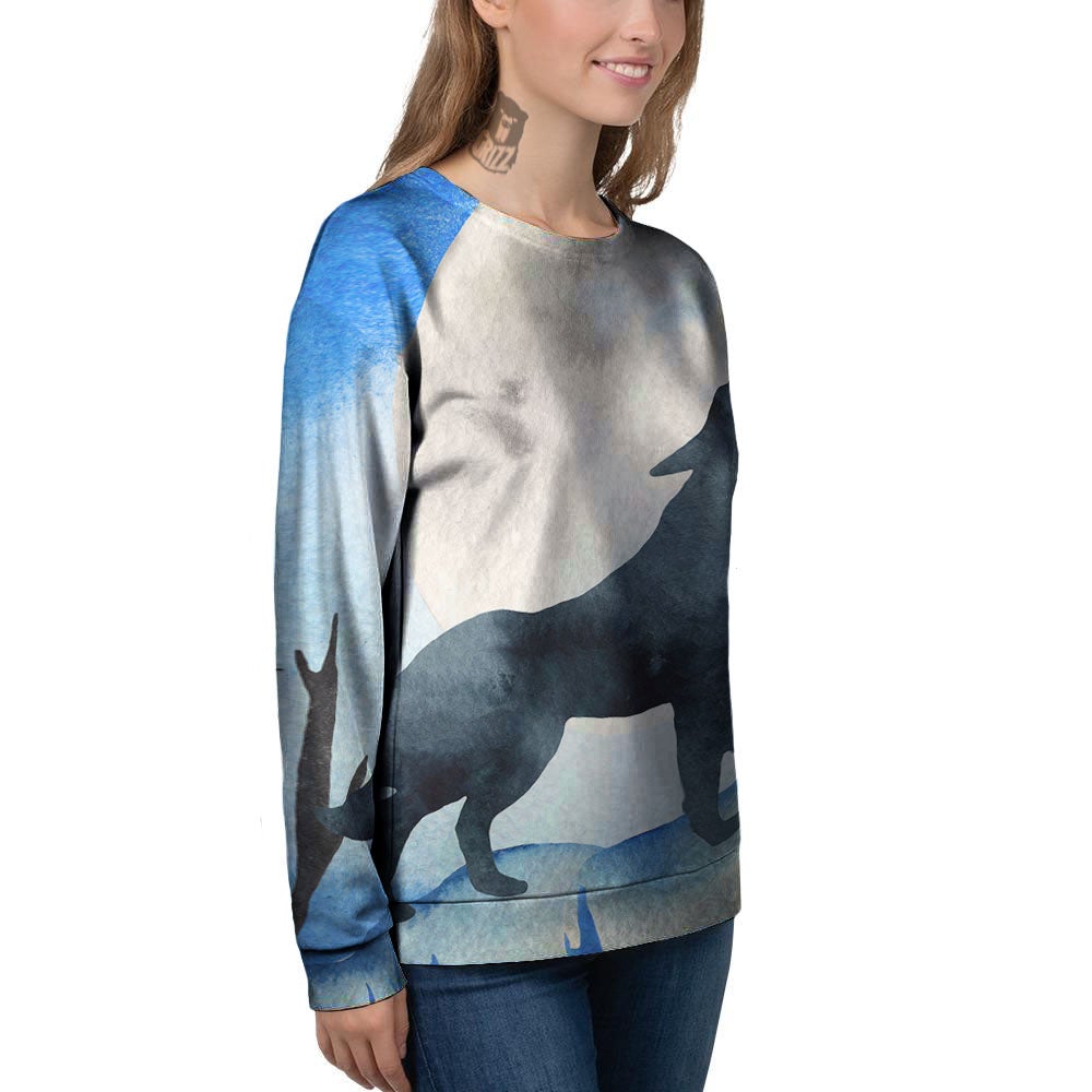 Painting Howling Wolf Snowy Print Women's Sweatshirt-grizzshop