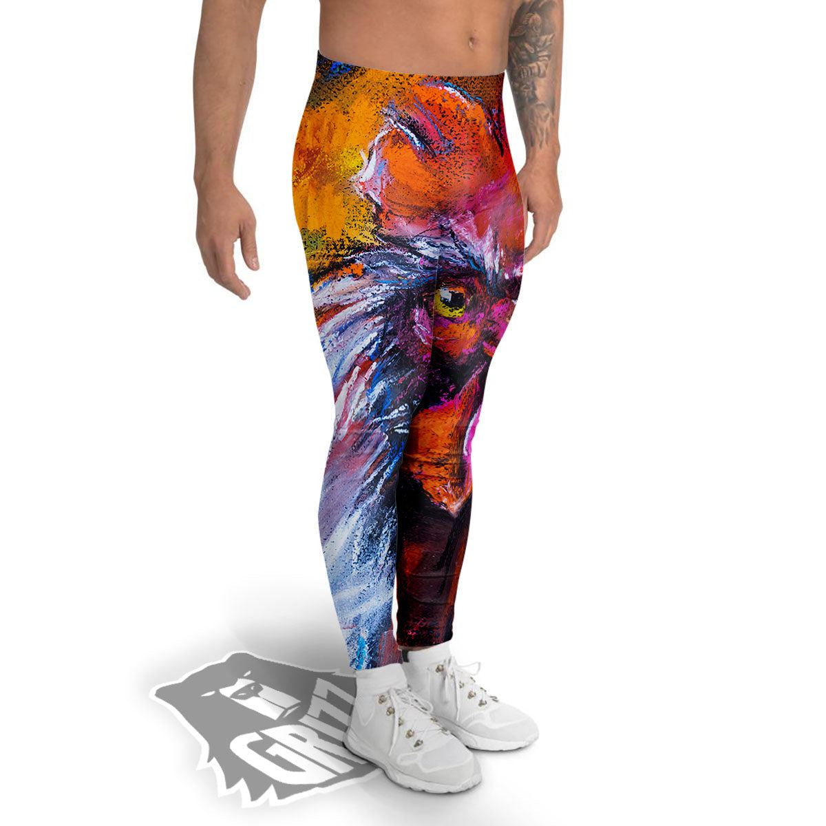 Painting Rooster Print Men's Leggings-grizzshop