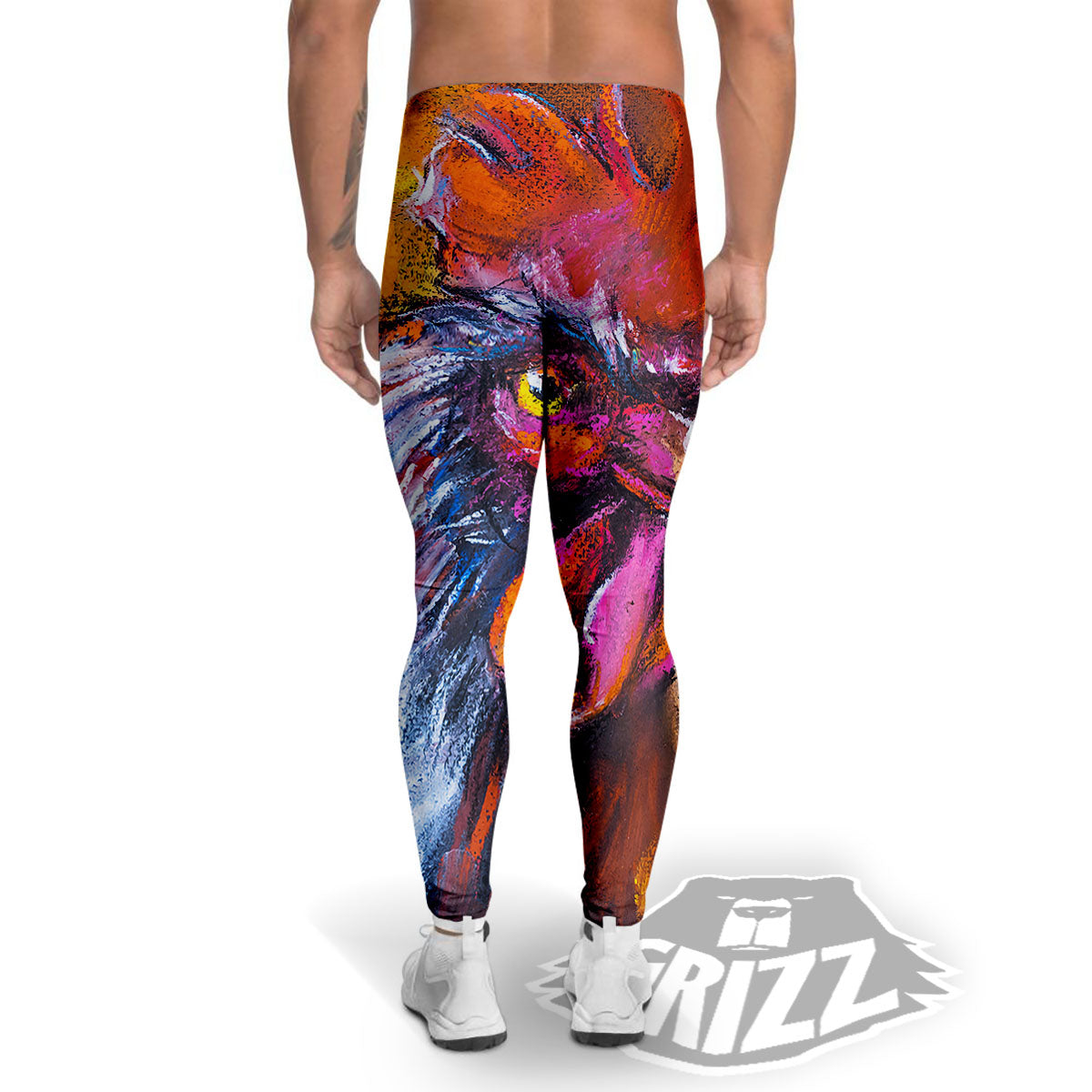 Painting Rooster Print Men's Leggings-grizzshop