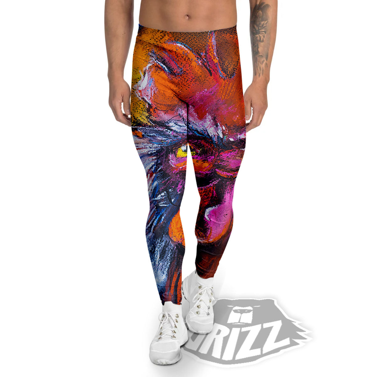 Painting Rooster Print Men's Leggings-grizzshop