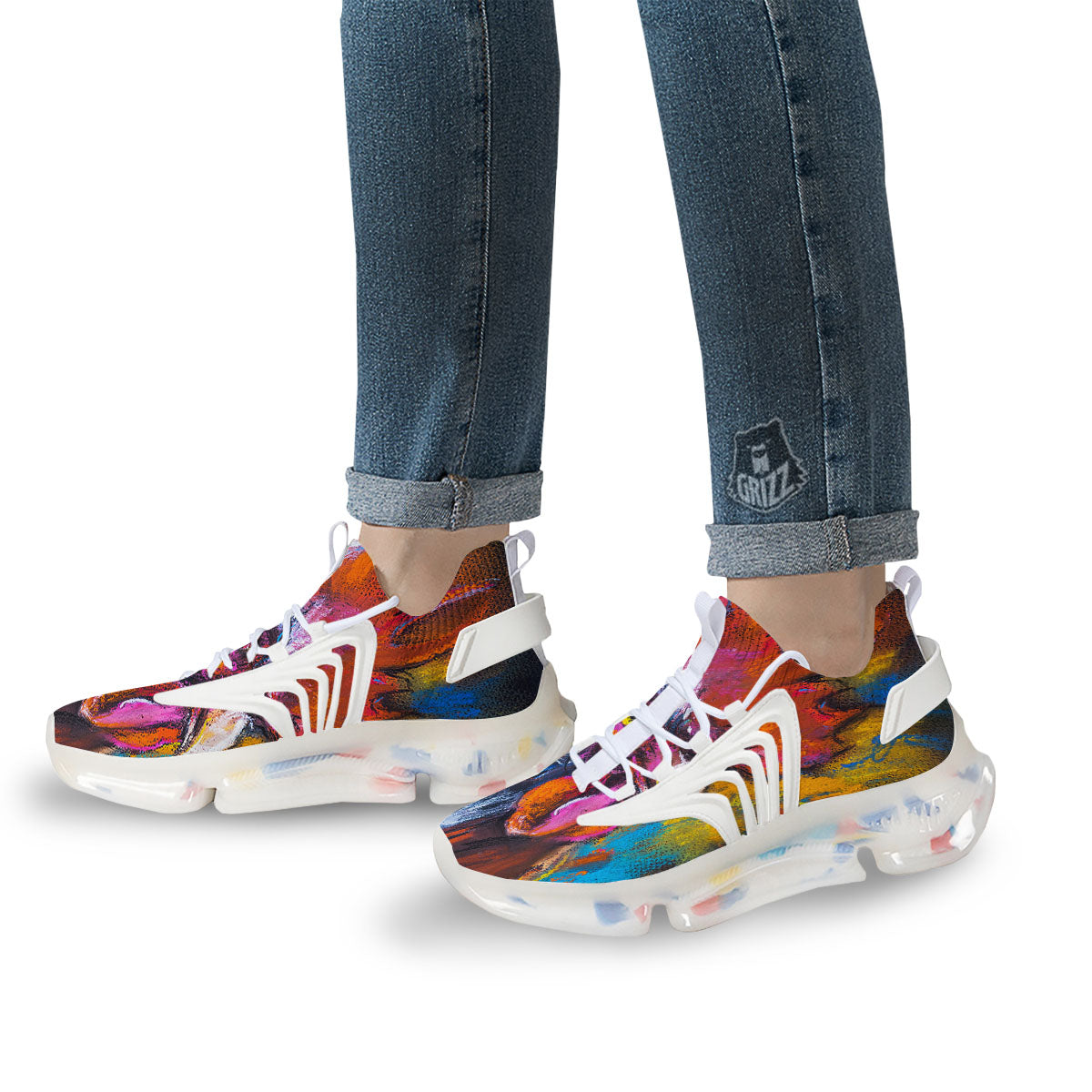 Painting Rooster Print White Gym Shoes-grizzshop