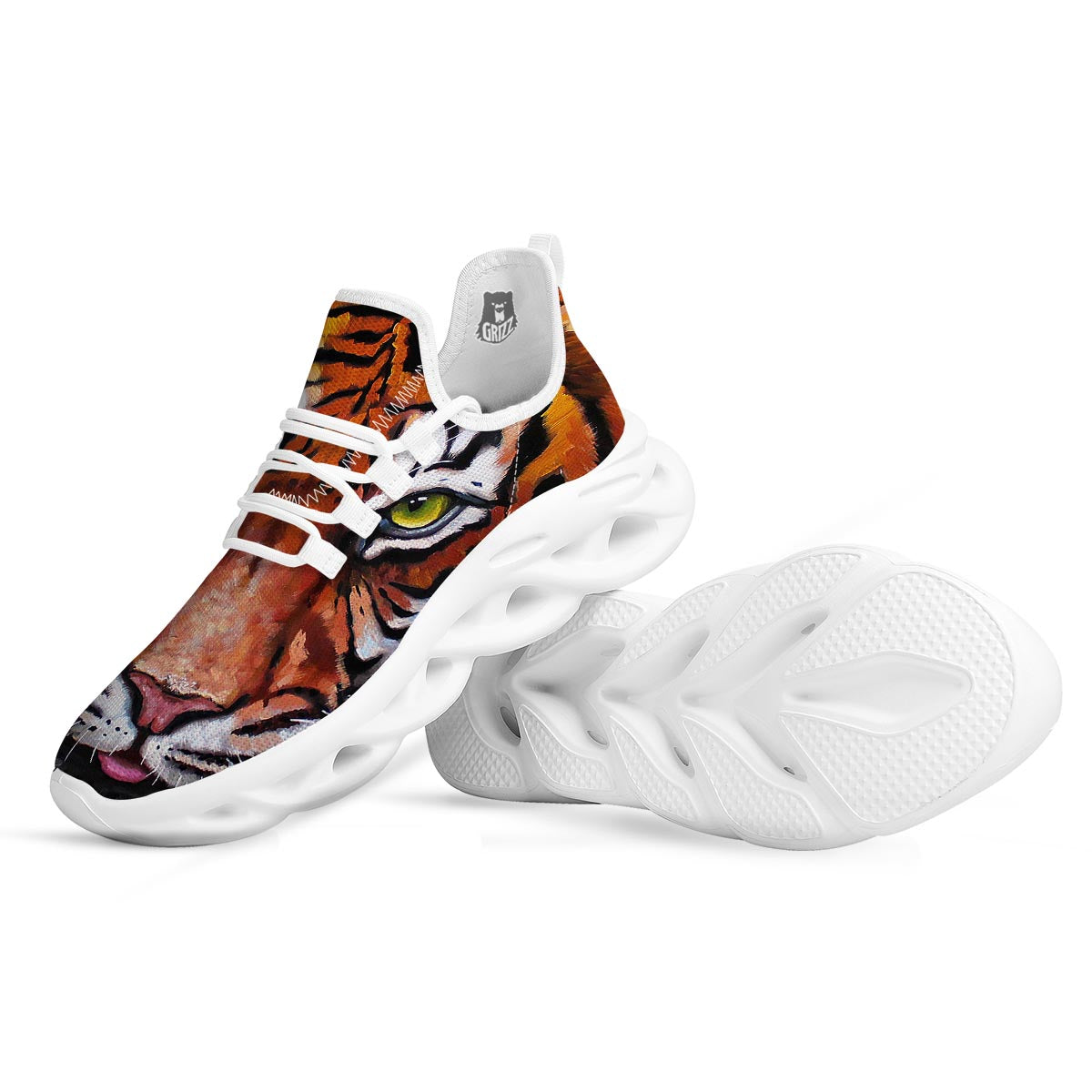 Painting Tiger Print White Running Shoes-grizzshop