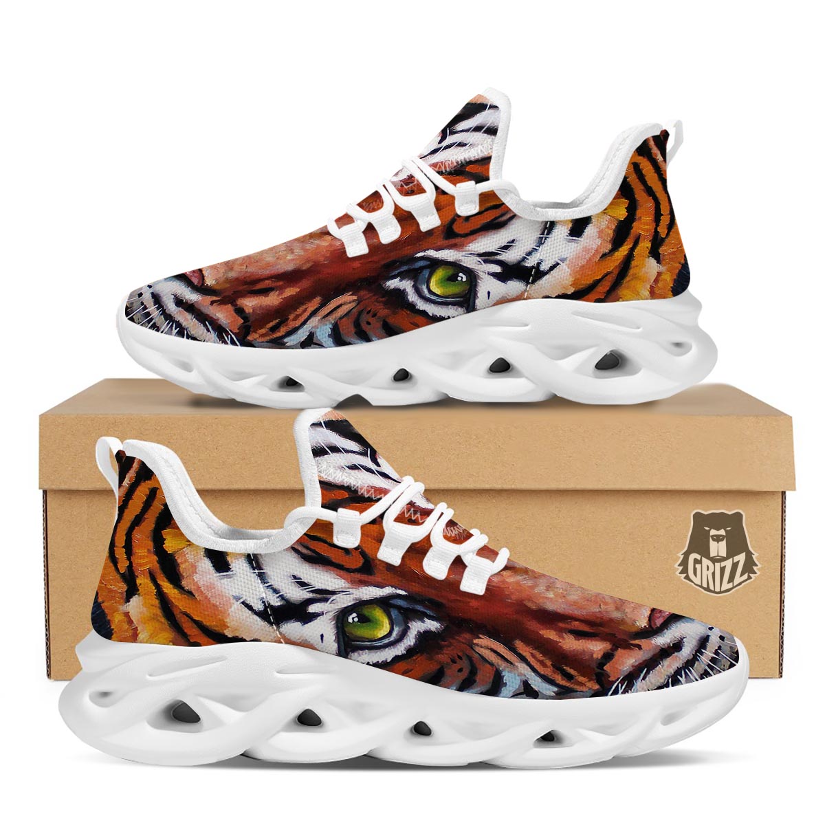 Painting Tiger Print White Running Shoes-grizzshop