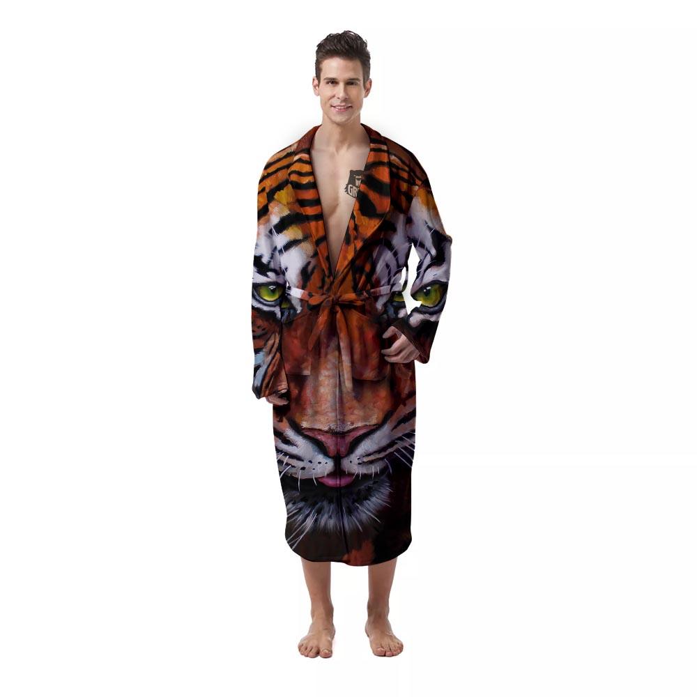 Painting Tiger Print Men's Robe-grizzshop