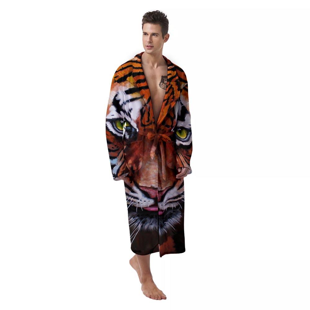 Painting Tiger Print Men's Robe-grizzshop