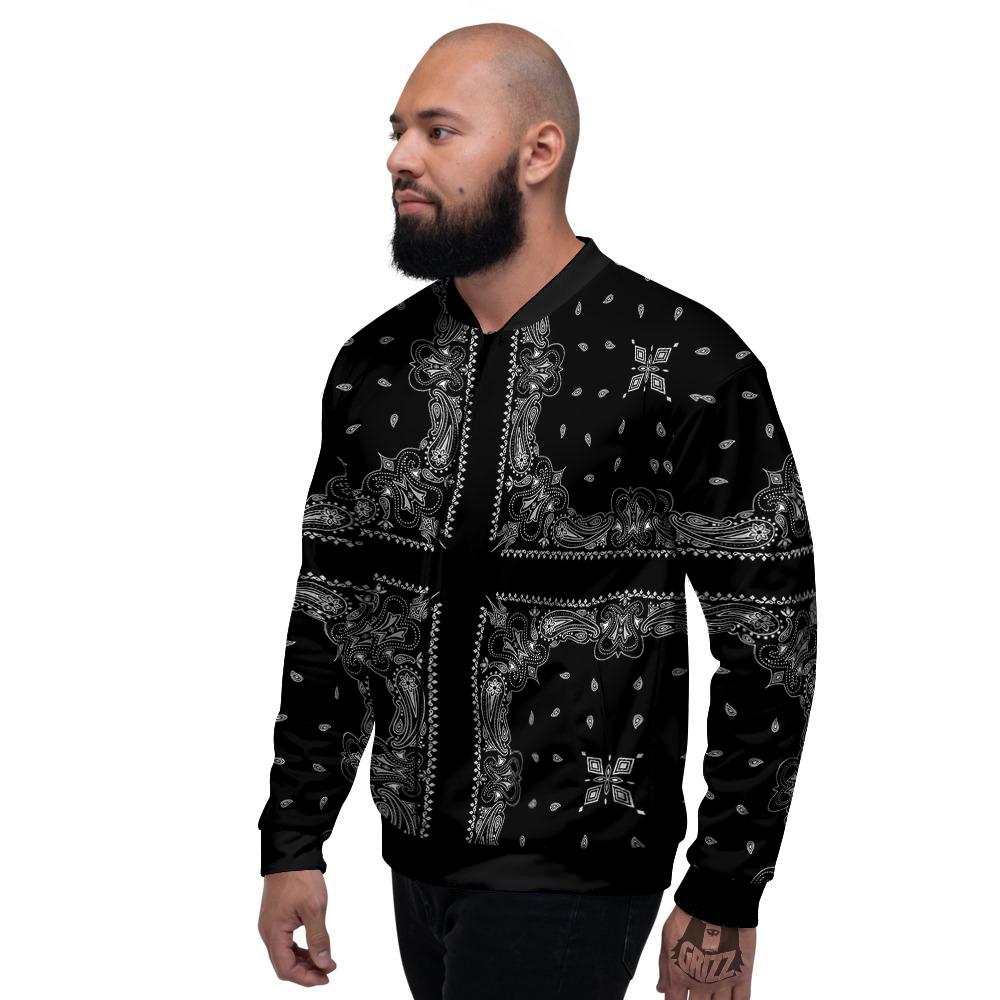 Paisley Bandana Black And White Print Pattern Men's Bomber Jacket-grizzshop