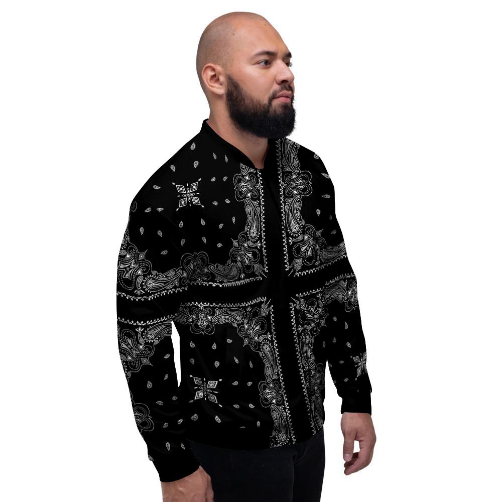 Paisley Bandana Black And White Print Pattern Men's Bomber Jacket-grizzshop