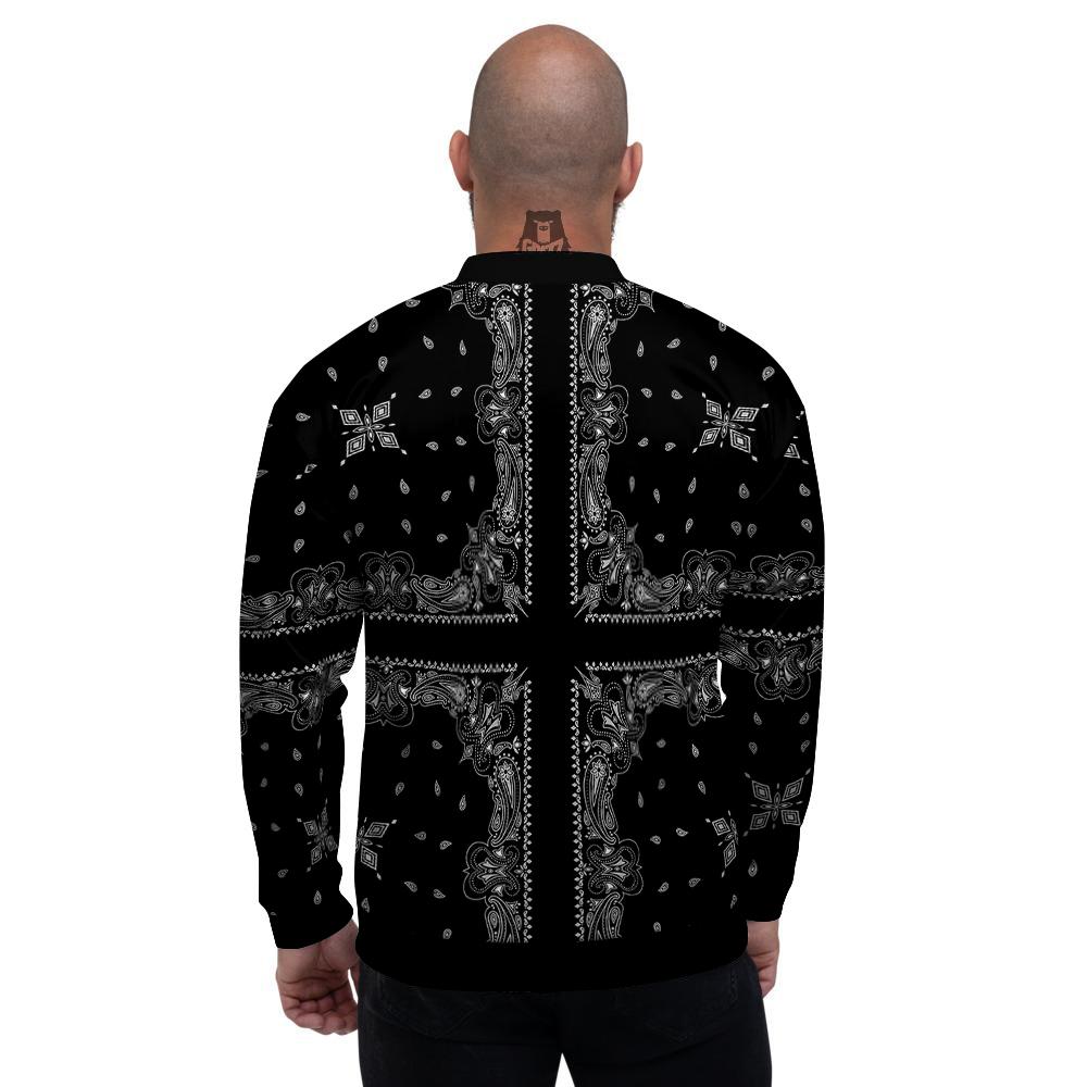 Paisley Bandana Black And White Print Pattern Men's Bomber Jacket-grizzshop