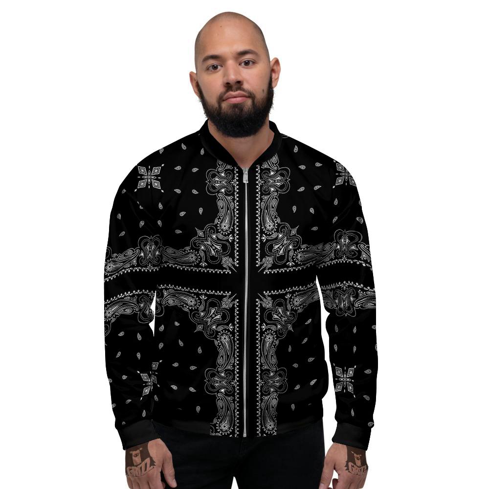 Paisley Bandana Black And White Print Pattern Men's Bomber Jacket-grizzshop