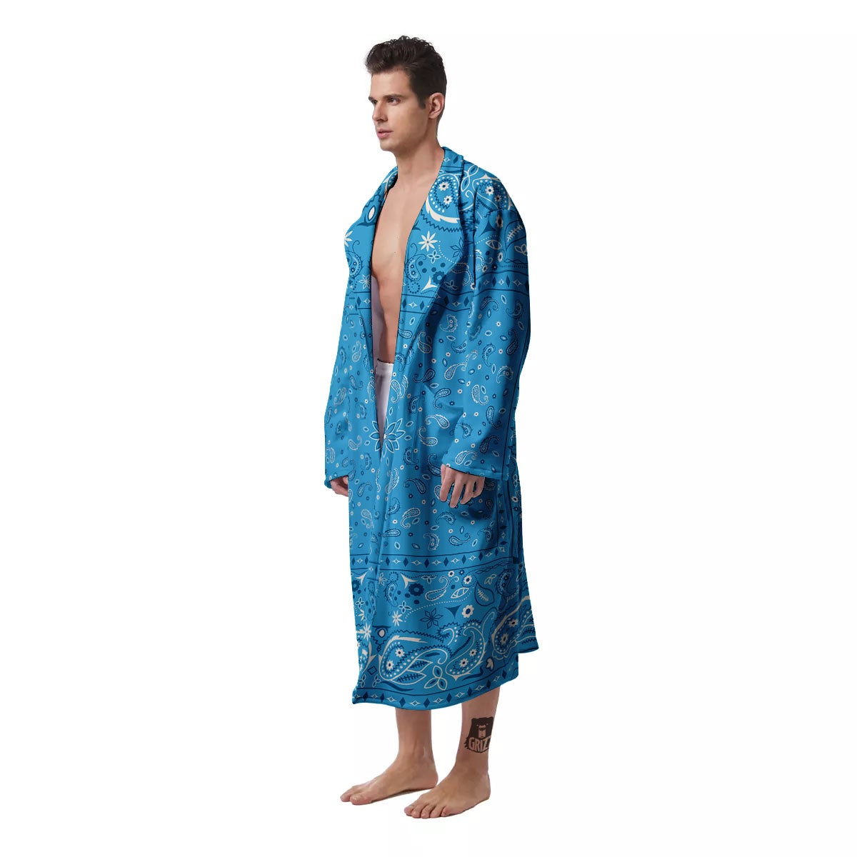 Paisley Bandana Light Blue Print Men's Robe-grizzshop