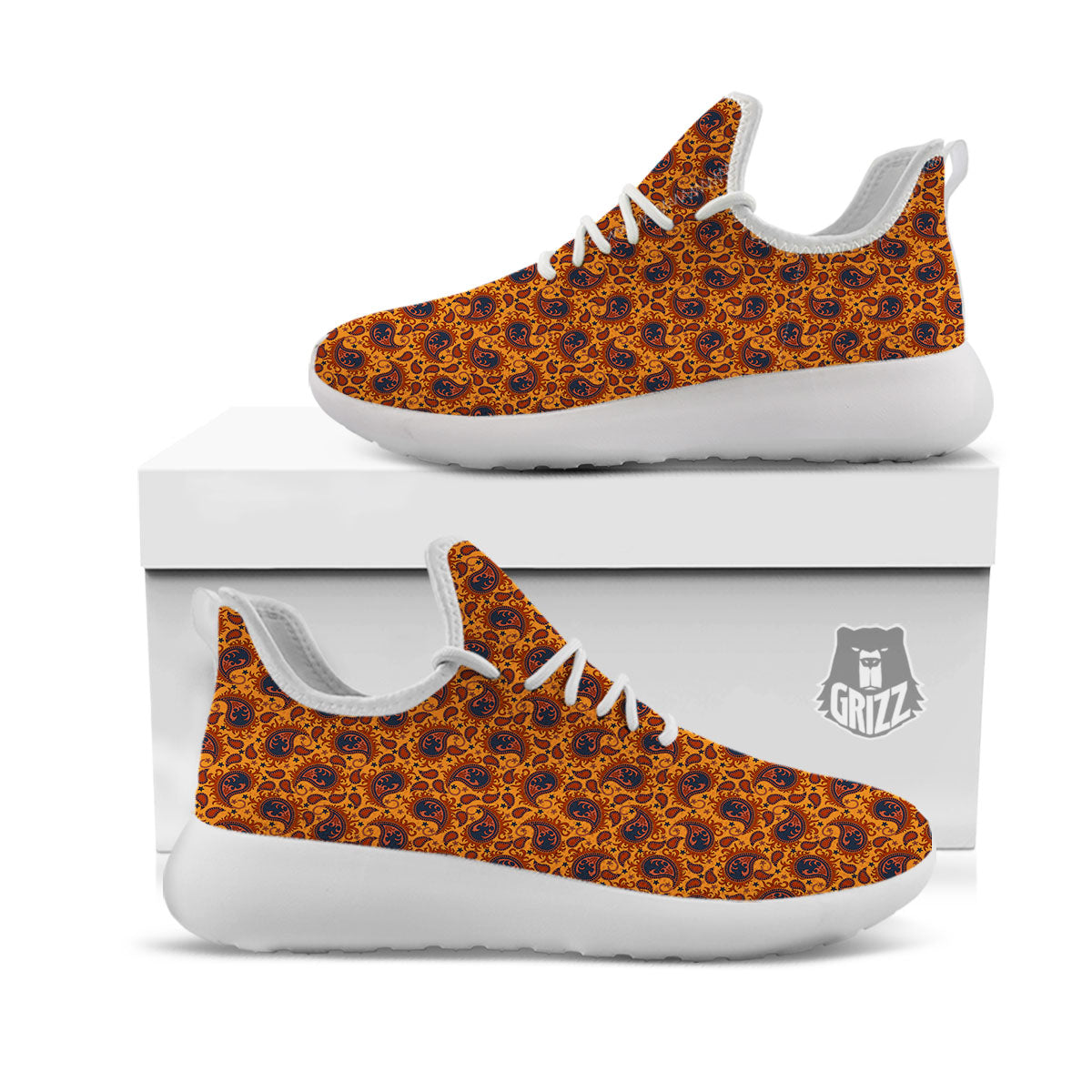 Paisley Bandana Orange Print White Athletic Shoes-grizzshop